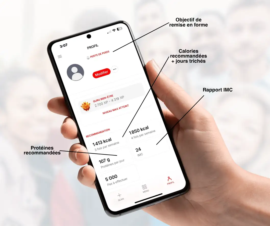 Besoin calorique journalier : tableau de bord calories de maintien et déficit dans une application